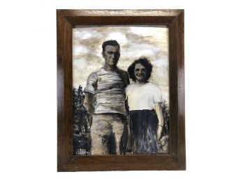 Signed Wood Framed Gouache Painting 'Mom & Dad' - #AR2