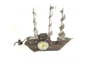 United Self Starting Metal Ship Mantel Clock, Parts Or Repair - #S6-5