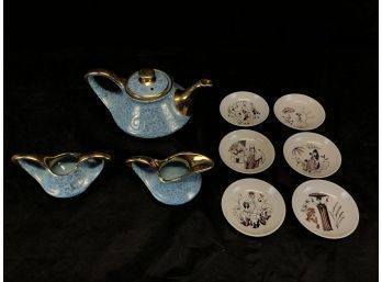 Pearl China Co. 22 KT. Gold Tea Set & Naaman Porcelain Dessert Plates - #S8-R4