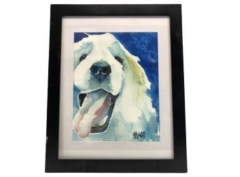 Signed Watercolor Painting, Possibly Lab Or Golden Retriever, 21'h X 16-3/4' - #AR2