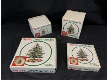 Spode Christmas Tree Dishes - 4 Dinner & Salad Plates, 4 Wine Glasses, 4 Cups & Saucers - S6-R2
