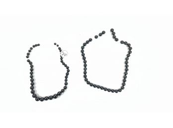 Black Bead Necklace, Needs To Be Restrung, Some Beads Are Graduated - #A