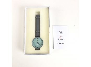 Shengke Wrist Watch With Gray Leather Band - Looks To Be New In The Box - #B-R3