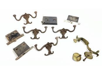 Lot Of Antique Deadbolt Locks (No Keys), Coat Hangers & More - #S9