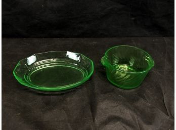 Pair Of Vaseline Glass Dishes - #BS