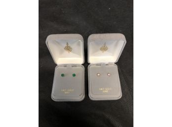 Set Of 2 - 14k Gold Post Earrings - May Birthstone / June Birthstone - #D