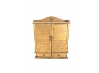 Vintage Oak Spice Cabinet With 2 Small Drawers And Rooster On Top - #S4-3