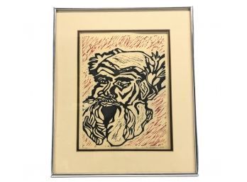 1979 Artist Signed Linoleum Cut, 'Wisdom' - #AR2