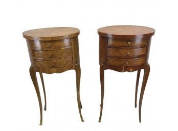 Antique French Provencal Inlaid Wood End Tables - #RR1
