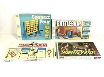 Vintage Board Games - 1979 Mork & Mindy, 1985 Monopoly, Battleship, Connect Four - #S4-3