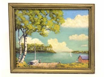 Unsigned Oil On Canvas Lakefront Painting - #AR2