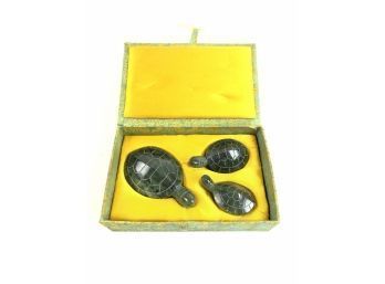 Set Of Chinese Carved Jade Turtle Figurines With Box - #C