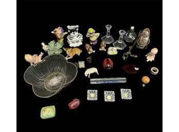 W. German Wagner Flocked Lamb, Bisque Porcelain Kewpie Dolls, Blown Glass Frog Card Holder & More - #S8