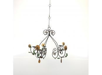 Vintage Hand Crafted Wrought Iron Hanging Candle Holder With Glass Accents - #1A