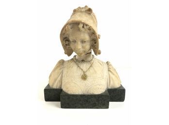 Hand Carved Alabaster Bust Of Victorian Young Lady - #LR1