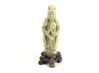 Carved Soapstone Male Figure Holding Child - #S12