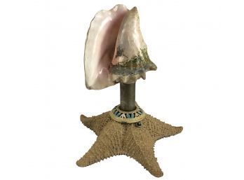 Conch Seashell And Starfish Table Lamp - #BS