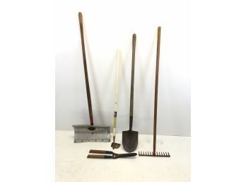 Lot Of Miscellaneous Outdoor & Garden Tools - Snow Shovel, Hoe, Rake, Metal Shovel, Cutters - #W1