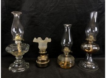 Lot Of 4 Vintage Oil Lamps With Crimped Shades - #RR2