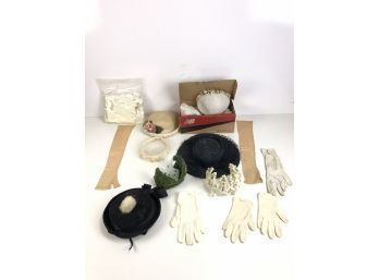 Mixed Lot Of Hats, Gloves, Hair Pieces, And Doilies - Some Are Antiques Some Are Not -  #S6-5