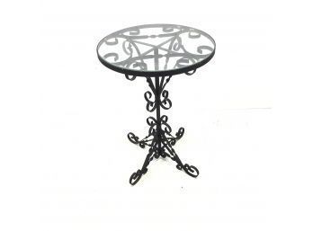 Round Glass Top Black Wrought Iron Scroll Table - #LR1