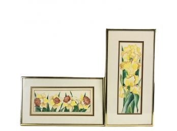 Marisa Mulligan Framed Floral Watercolor Paintings, One Signed - #AR2