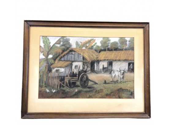 1945 European Country Farm Charcoal Drawing, Pencil Signed By The Artist - #AR1