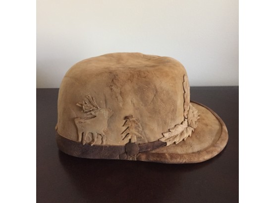 Leather Hat With Forest Detail - PICKUP SATURDAY ONLY IN WURTSBORO, NY