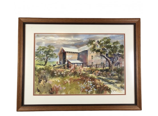 Rural Farm Landscape Watercolor Painting, Signed George Warner - #AR1