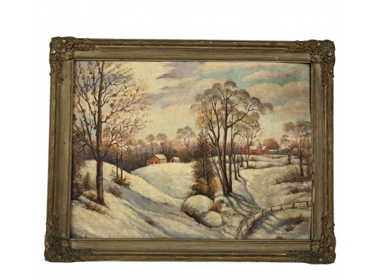 Signed J. Mazza Winter Country Farm Oil On Board Painting - #AR2