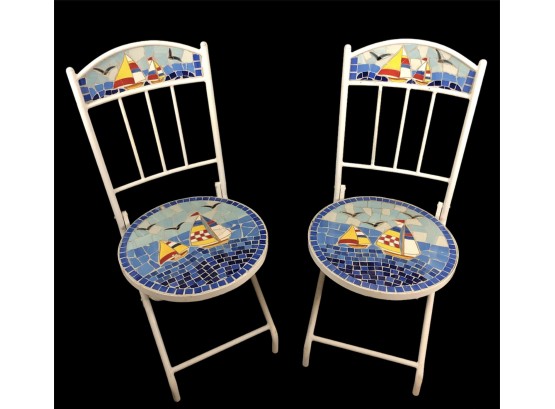 Sailboat Mosaic Tile Wood Bistro Chairs - #RR1