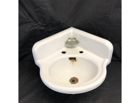 Antique Porcelain Enamel Cast Iron Bathroom Corner Sink - #S5-1