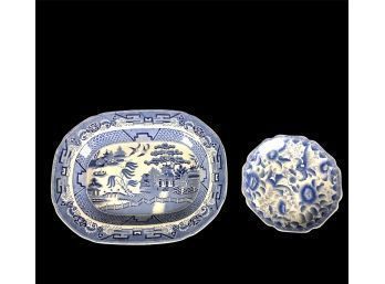 Blue & White Staffordshire Platter & Decorative Plate - #S14-1
