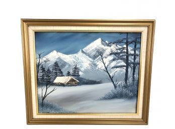 Winter Mountain Landscape Oil On Canvas Painting, Signed D. Villegas - #AR1