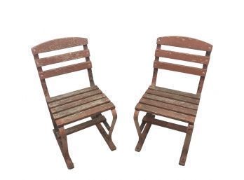 Vintage Wrought Iron & Wood Slat Garden Patio Chairs - #RR1