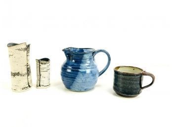 Signed Studio Pottery Lot: Birch Bark Vases By Celia Talbott & More - #BS