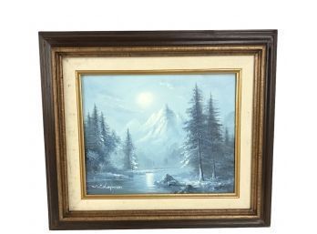 Winter Mountain Landscape Oil On Board Painting, Signed W. Chapman - #S3-3