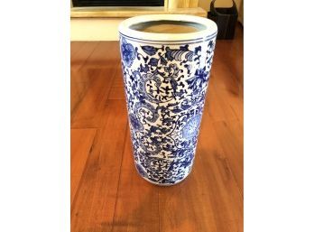 Blue & White Porcelain Umbrella Stand - PICKUP SATURDAY ONLY IN WURTSBORO, NY