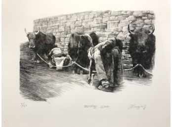 Pencil Signed Hongnian Zhang Lithograph 'Morning Work,' Number 7/60 - #AR2