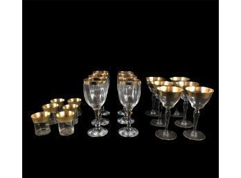 Gold Plated Glass Stemware & Whiskey Glasses - #RR2