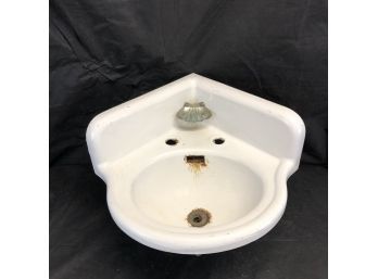 Antique Porcelain Enamel Cast Iron Bathroom Corner Sink - #S5-1