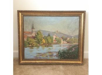 1932 Signed Oil Painting With Italian Frame - PICKUP SATURDAY ONLY IN WURTSBORO, NY