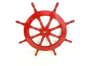 Red Painted Wood Ship Steering Wheel - #S4-1