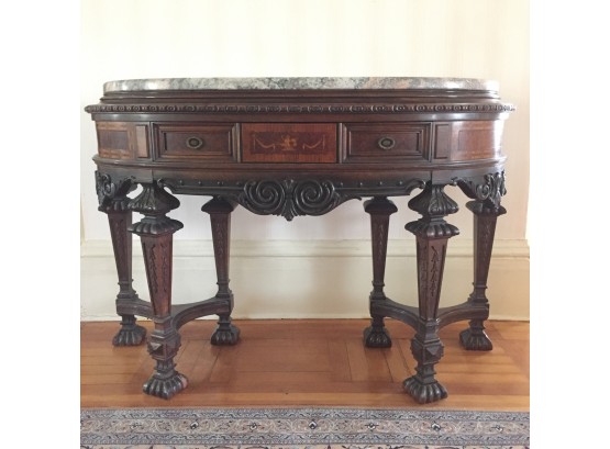 Granite Top Carved Wood Crescent Sofa / Console Table - LR