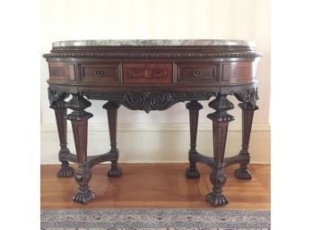 Granite Top Carved Wood Crescent Sofa / Console Table - LR