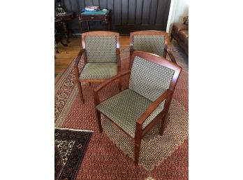 Set Of 3 Wood Frame Guest Chairs W/ Black, Beige, Gray Geometric Fabric - D