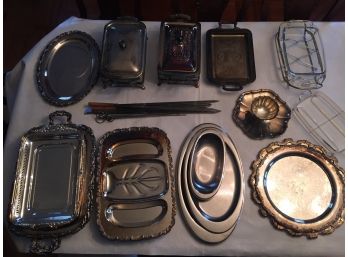 Large Lot Of Silver Plate Buffet Servers, Trays & More - DR