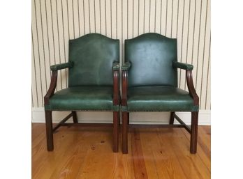 Pair Of Green Leather Arm Chairs - 4FBR