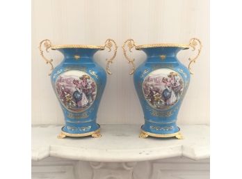 Masoni Italian Porcelain Vases, Signed - LR