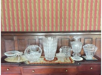 Large Lot Of Cut Glass Vases, Candy Dishes & Bowls - DR